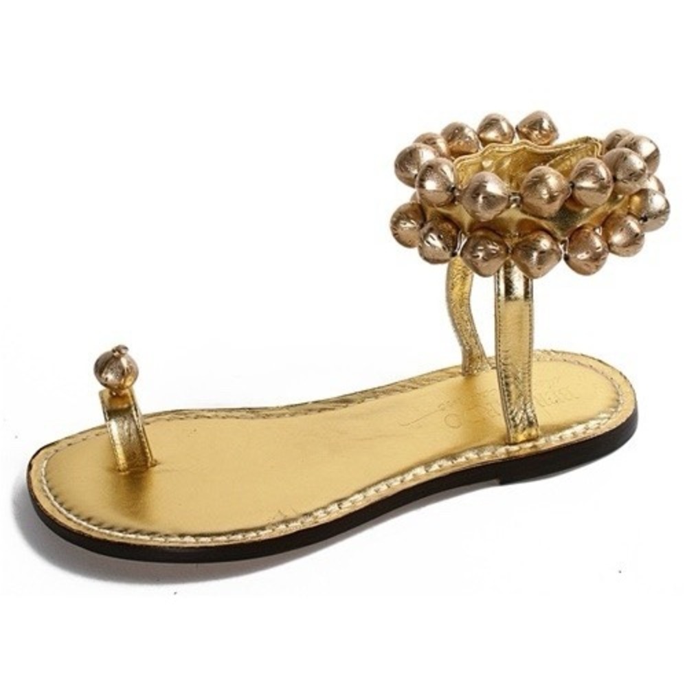 Vintage 60s Bernardo Sandals Gold Jingle Bell Women's 10 Rare Archival Piece